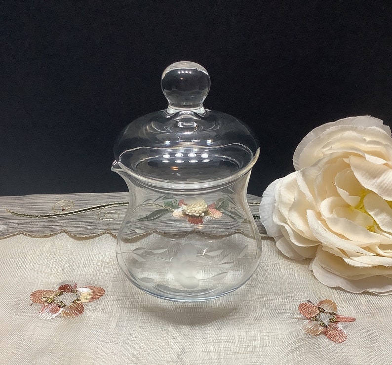 Princess House Heritage Hand Blow Glass Jar & Lid, Vintage Princess House, Heritage Pattern Jar, Jam, Honey Jar, Condiment Jar image 9