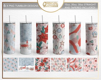 Boho Christmas tumbler designs - sublimation tumbler bundle - set of 6 designs in for 15oz, 20oz and 30oz tumblers - retro Christmas designs