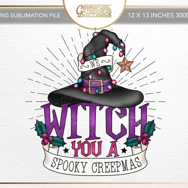 Creepy Christmas sublimation design - 12 x 13 inches png file - Christmas witches hat sublimation design, goth Christmas t-shirt design