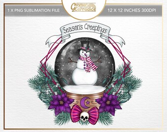 Creepy Christmas sublimation design - 12 x 12 inches png file - witchy Christmas sublimation design, goth Christmas snowman t-shirt design