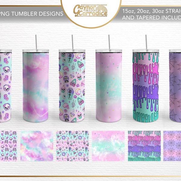 Pastel goth tumbler design - sublimation tumbler bundle - set of 6 designs in for 15oz, 20oz and 30oz tumblers - witchy tumbler designs