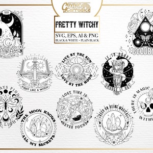 Mystical Witch svg bundle - mystical vector illustrations - witchy t-shirt designs, witchy line art, skull illustration, crystal ball svg