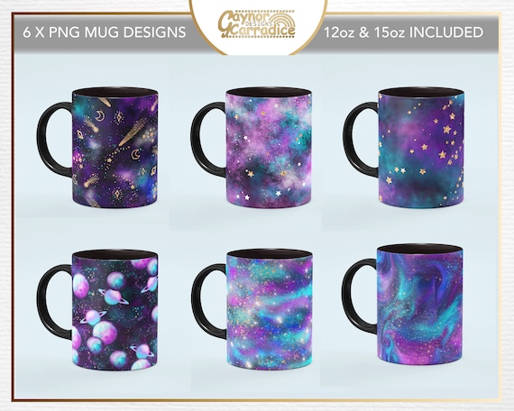 Outer Space mug design - sublimation mugs bundle - set of 6 designs for 12 oz and 15oz mugs  - galaxy coffee cup designs in png