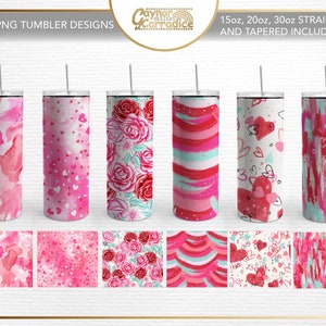 Valentines tumbler design - sublimation tumbler bundle, set of 6 designs in for 15oz, 20oz and 30oz tumblers, valentines tumbler backgrounds