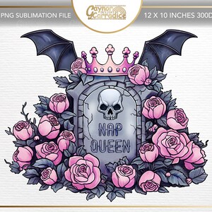 Nap Queen sublimatie ontwerp - 12 x 10 inch png-bestand - schedel grafsteen sublimatie ontwerp - boho heks, pastel goth ontwerp