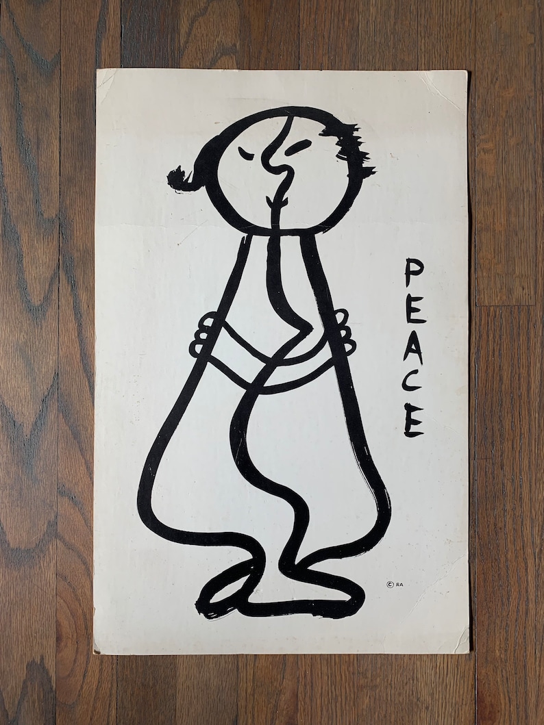 1970s “Peace” Boho Chic Abstract Figurative Poster