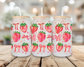 Strawberry Collage UV DTF Wrap - 16oz Glass Can | Permanent Transfer | Coffee Mug | Snow Globe Tumbler Wrap (W060)