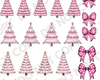 Boho Christmas Trees & Coquette Bows UV DTF Transfer Decals - 8x10 Elements Sheet | Tumbler Decals | Coffee Mug Decals | 40oz Tumbler
