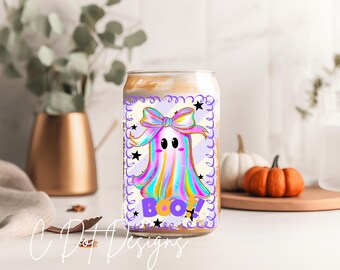 Neon Ghost Coquette - Halloween UV DTF Decal - Glass Can | Tumbler Decal | Coffee Mug Transfer | Journal Sticker | Scrapbooking (H044)
