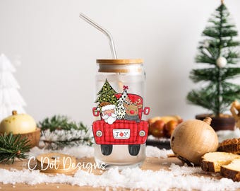 Christmas Red Truck - UV DTF Decal - Glass Can | Tumbler Decal | Coffee Mug Transfer | Journal Sticker | Scrapbooking