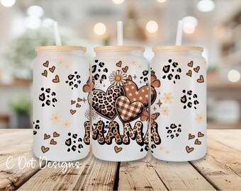 Leopard Mama UV DTF Wrap - 16oz Glass Can | Permanent Transfer | Coffee Mug | Snow Globe Tumbler | Mother's Day Gift (W044)