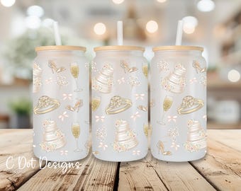 Bridal UV DTF Wrap - 16oz Glass Can | Permanent Transfer | Coffee Mug | Snow Globe Tumbler Wrap | Wedding Shower | Bachelorette Party (W203)