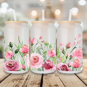 Rose Garden UV DTF Ready to Transfer Wrap, 16oz Glass Can, Permanent Transfer, Ready to Ship (98)