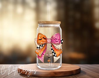 Coquette Bow - Halloween UV DTF Decal Glass Can | Tumbler Decal | Coffee Mug Transfer | Journal Sticker Halloween Treat Bags (H004)