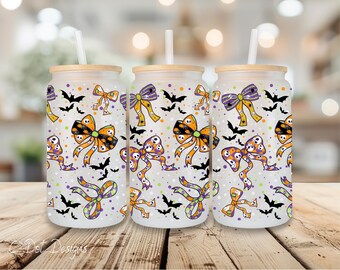 Halloween Coquette Bows - Halloween UV DTF Wrap - 16oz Glass Can | Permanent Transfer | Coffee Mug | Snow Globe Tumbler Wrap (H013)