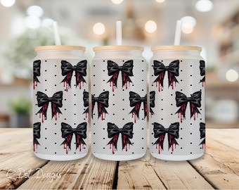 Dark Halloween Coquette Bows - Halloween UV DTF Wrap - 16oz Glass Can | Permanent Transfer | Coffee Mug | Snow Globe Tumbler Wrap (H032)