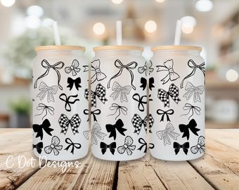 Black Coquette Bows UV DTF Wrap - 16oz Glass Can | Permanent Transfer | Coffee Mug | Snow Globe Tumbler Wrap (W235)