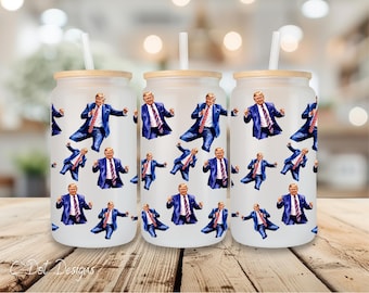 Dancing Trump - Funny UV DTF Wrap - 16oz Glass Can | Permanent Transfer | Coffee Mug | Snow Globe Tumbler Wrap (W056)