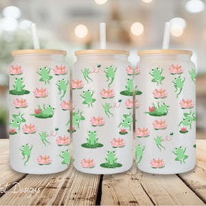 Cute Frogs UV DTF Ready to Transfer Wrap, 16oz Glass Can, Permanent Transfer, Ready to Ship