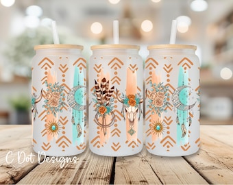 Boho Aztec UV DTF Wrap - 16oz Glass Can | Permanent Transfer | Coffee Mug | Snow Globe Tumbler Wrap (W053)