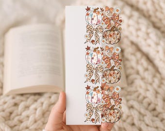 Pumpkin Coquette & Daisies UV DTF Bookmark Decal - Ready to Apply | DIY Acrylic Bookmarks | Book Lover Gifts | Book Accessories