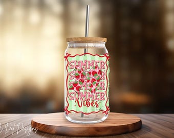 Strawberry Summer Vibes Whimsical Frame - UV DTF Decal - Glass Can | Tumbler Decal | Coffee Mug Transfer | Journal Sticker | Scrapbooking