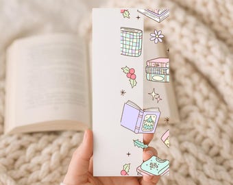 Christmas Time Reading UV DTF Bookmark Decal - Ready to Apply | DIY Acrylic Bookmarks | Book Lover Gifts | Book Accessories (B019)