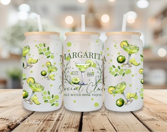 Margarita Social Club UV DTF Wrap - 16oz Glass Can | Permanent Transfer | Coffee Mug | Snow Globe Tumbler Wrap | Wedding Shower (W063)