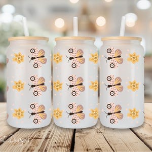 Boho Butterflies UV DTF Ready to Transfer Wrap, 16oz Glass Can, Permanent Transfer, Ready to Ship (124)
