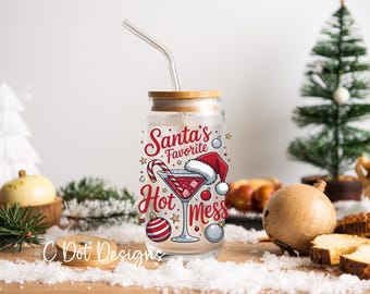 Santa's Favorite Hot Mess UV DTF Decal - Glass Can | Tumbler Decal | Coffee Mug Transfer | Journal Sticker | Scrapbooking