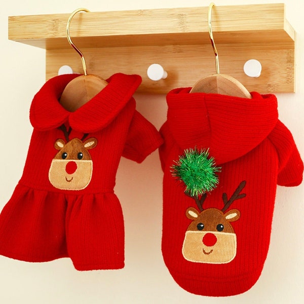 Cozy X'mas New Year Sweater for Dogs & Cats Reindeer Design | Cute Costumes/Cosplays/ Outfits for Pet Holiday Season Gift for Pets Owners