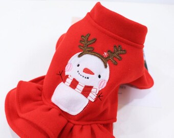 Cute Snowman Red Sweater dress  for Dogs & Cats Reindeer Design |Cute Costumes/Cosplays/Outfits for Pet Holiday Season Gift for Pets Owners