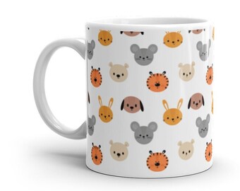 Cute Animals Coffee Mug, Animal Lover Mug, Illustration Mug,