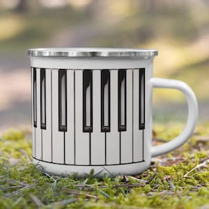 Piano Player Enamel Mug, Musician Mug, Piano Keys Coffee Mug