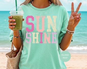 T-shirt couleurs confort Sunshine Girl, chemise de plage effet vieilli