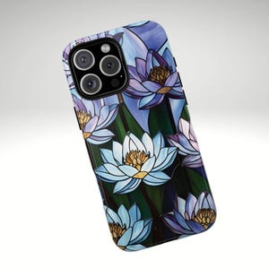 Stained Glass Effect iPhone 16 Pro Max Tough Case Lotus Flower Design Birthday Gift for Her Lotus Flower Aesthetics Floral iPhone Cover