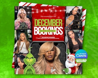 December Booking Flyer, Christmas Hair Flyer, Holiday Book Now Flyer, Hair Flyer, MUA Flyer, December Booking Flyer, DIY Book Now Flyer, MUA