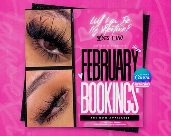 February Booking Flyer, February Lash Flyer, Book Now Flyer, Valentines Day Flyer, Hair Booking Flyer, Valentines Day Sale Flyer, February