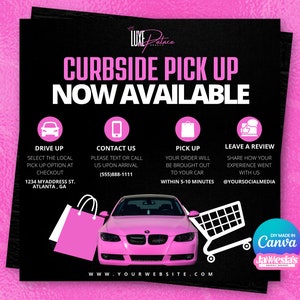 Local PickUp Flyer, Business Curbside Order Boutique Hair Makeup Nail Salon Bundles Lashes Pick Up Delivery Editable Canva Flyer Template