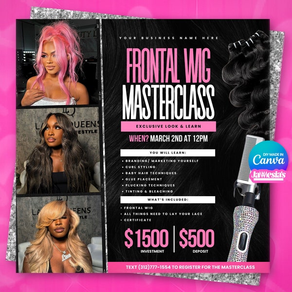 Lace Class flyer, Course Flyer, Luxury DIY Social media flyer, Master class flyer, Pink flyer, Social media template, Lash flyer, Hair flyer