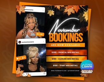 November Booking Flyer, November Books Are Open, November Booking, November Flyers, Hair Flyer, Fall Flyer, Fall Bookings, November Book Now