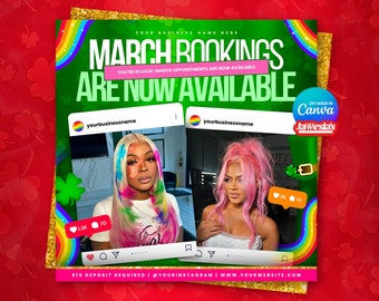 March Booking Flyer, March Flyer, March Books, St.Patricks Day Flyer, Book Now Flyer, March Madness Flyer, MUA Lashes Nails Hair March Flyer
