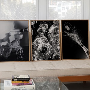 CHAMPAGNE DISCO set of 3 Gallery Wall Art Prints, Disco Ball Photo, Bar Cart Decor, Cool Dorm Room Decor, Cocktails Poster, DIGITAL