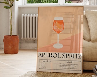 APEROL SPRITZ Cocktail Print| Trendy Modern Kitchen Wall Art| Alcohol Wall Art| Bart Cart Accessory| Digital Download| Drinking Poster