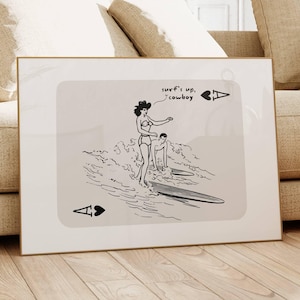 Impression cowboy surf impression cowgirl côtière impression carte à jouer rétro impression impression côtière tendance affiche de surf, décoration maison de plage impression numérique