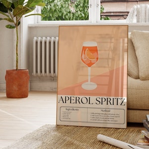 APEROL SPRITZ Cocktail Print| Trendy Modern Kitchen Wall Art| Alcohol Wall Art| Bart Cart Accessory| Digital Download| Drinking Poster