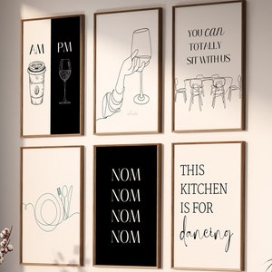 KITCHEN Print Set of 6 PRINTABLES , Minimal Kitchen Wall Art, Dining Room Posters, Modern Kitchen Decor, Trendy Kitchen Prints, Digital
