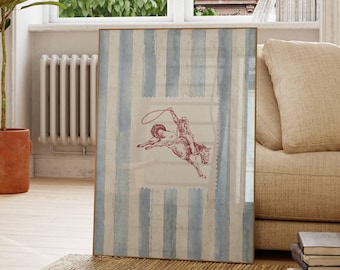 Vintage Striped Rodeo Print Western Bedroom Print Cowboy Wall Art Rustic Mid Century Modern Decor Retro Horse Print Digital Download
