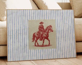 Vintage Striped Rodeo Print Western Bedroom Print Cowboy Wall Art Rustic Mid Century Modern Decor Retro Horse Print Digital Download