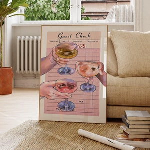 Cheers Guest Check Cocktail Print-Trendy Kitchen Art Poster con alcol Bar Cart Print Retro Guest Check Print Preppy Pink Kitchen stampabile